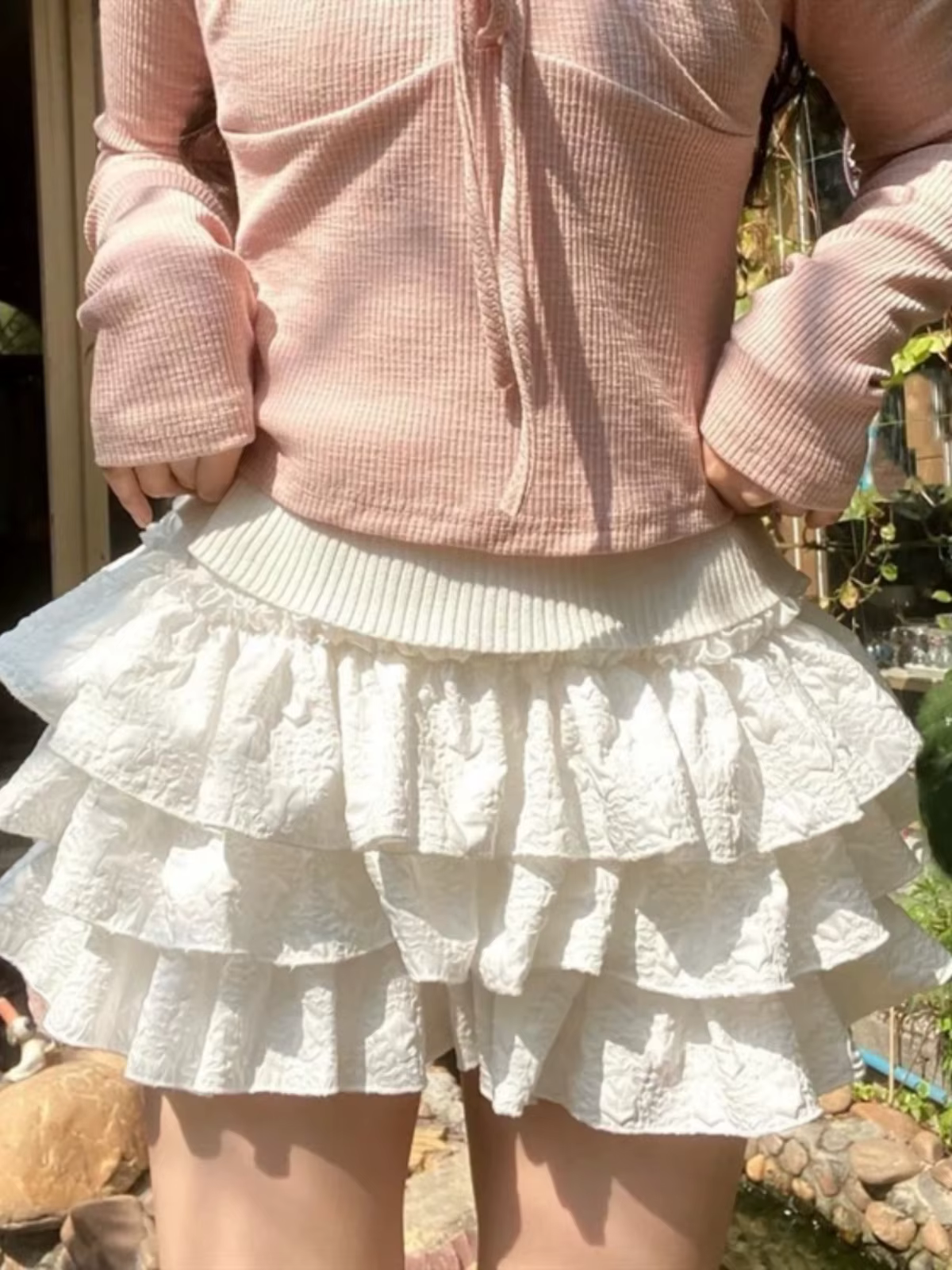 Femmes Kawaii Lolita Shorts jupe 2024 été volants couches Patchwork taille haute Mini jupes fille do