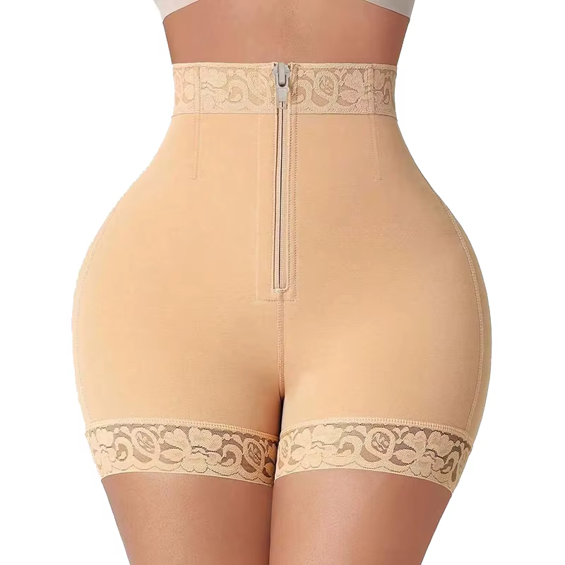 Shorty gainant taille haute à haute compression avec fermeture éclair, effet ventre plat, gaine amin