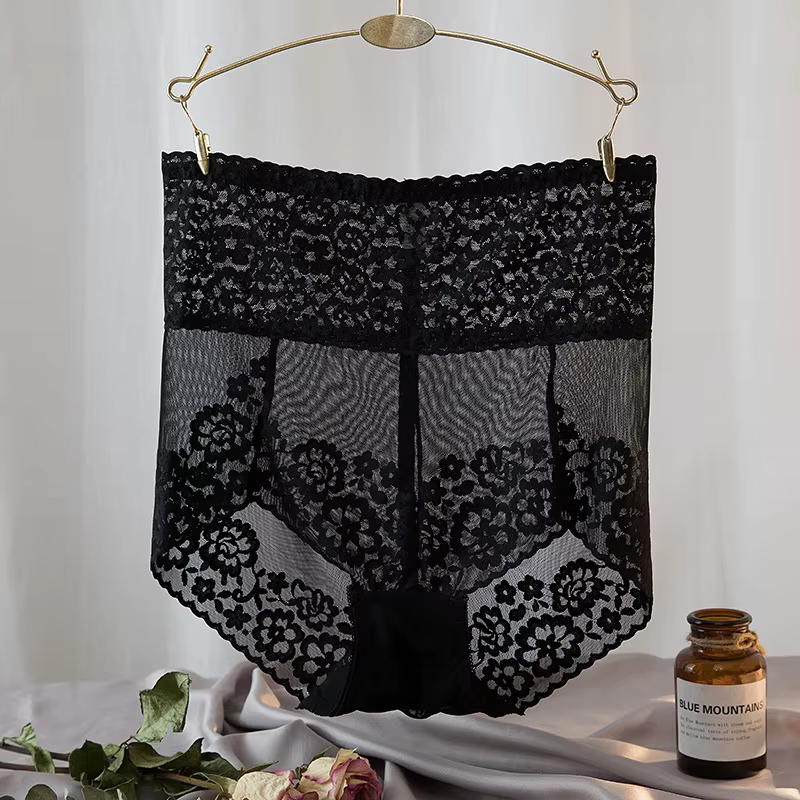 Femmes dentelle taille haute culottes Sexy maille ceinture taille sous-vêtements qualité grande tail