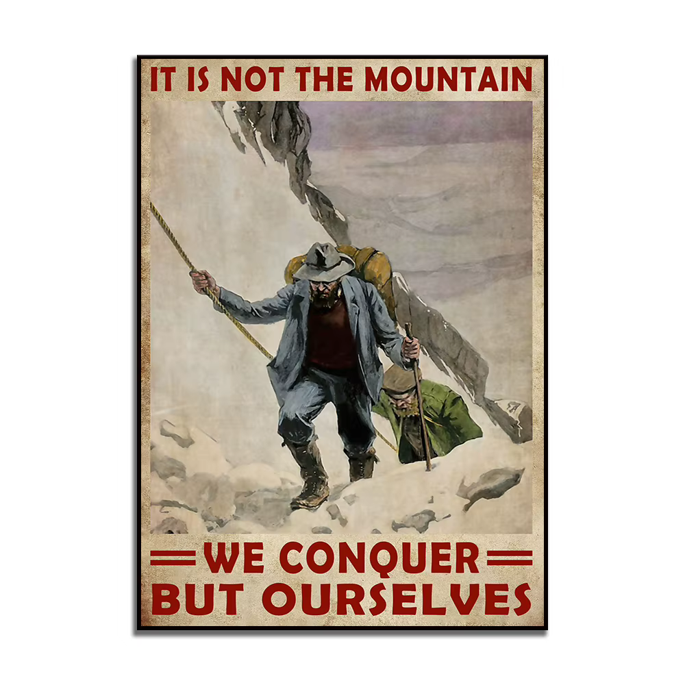 Affiche de camping d'alpinisme, c'est pas la montagne, décor de vie à la maison