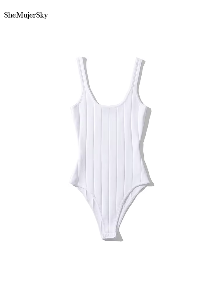 SheMujerSky femmes Sexy réservoir sans manches body été tricoté élastique mince couleur unie body