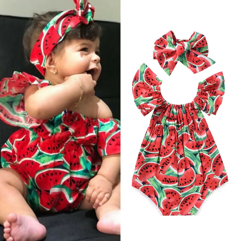 Body pour nouveau-né fille de 0 à 36 mois, ensemble bandeau, manches courtes, imprimé pastèque, comb