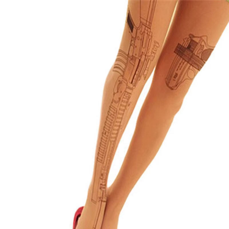 Nouveautés mitrailleuse tatouage collants transparents bas collants femmes mode vêtements accessoire
