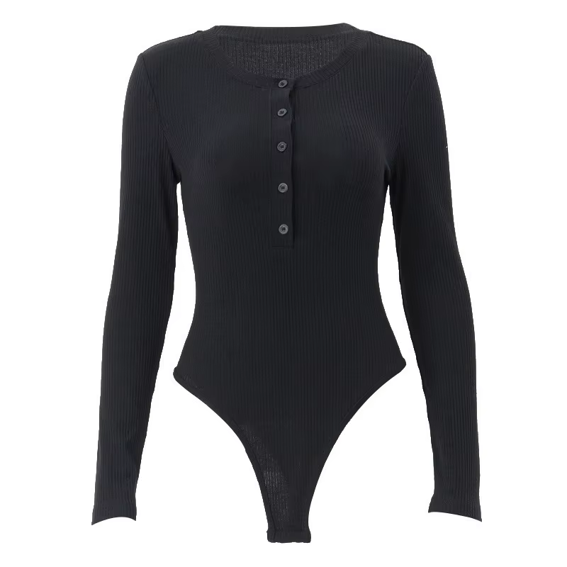 Combinaison de batterie noire à manches longues pour femme, corset sexy, taille haute, bouton, autom