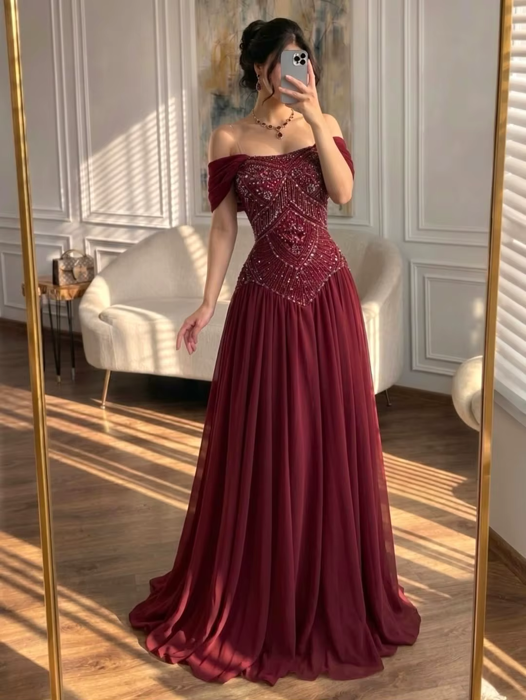 Robes de bal personnalisées bordeaux, coupe trapèze, épaules dénudées, pour occasions formelles, lon