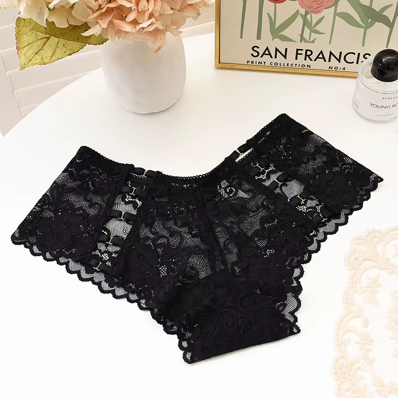 Culottes en dentelle respirante pour femmes, sous-vêtements sexy, slips creux, taille moyenne, fleur