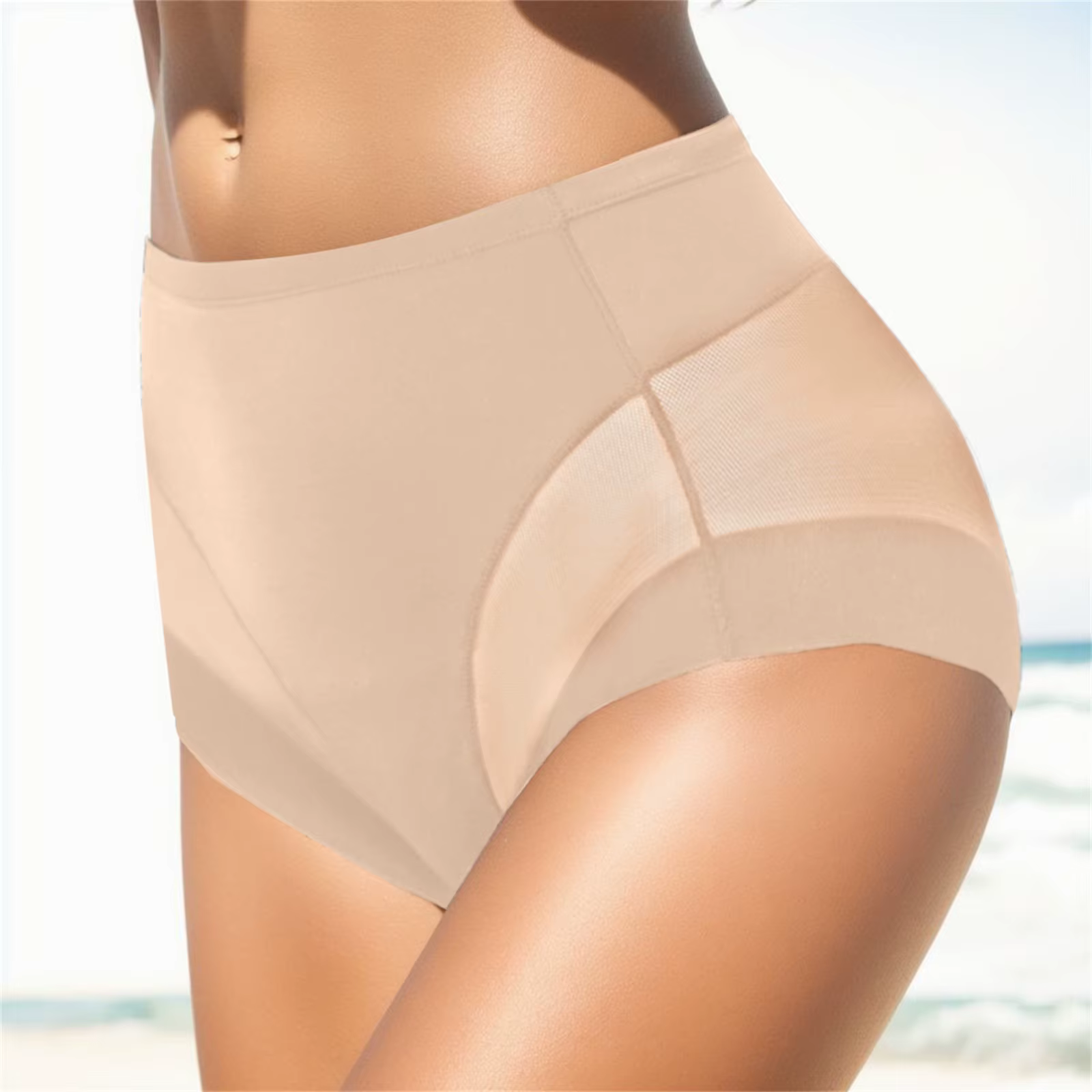 Culotte sans couture pour femmes, couverture demi-dos, maille transparente, haute valeur esthétique,