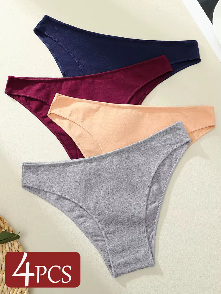 4 pièces culottes en coton sans couture pour femmes dames taille basse sous-vêtements couleur unie d