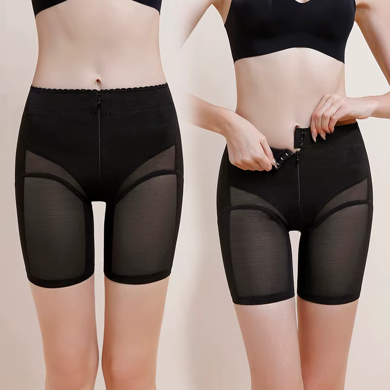 Nouveau short façonnant taille haute pour femmes, fermeture éclair et bouton, culotte de contrôle du