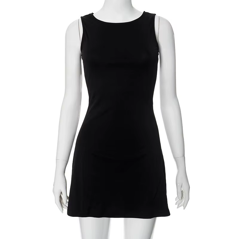 Femme robe sans manches tricot mince a-ligne femme col rond sans sept Mini robes gaine 2025 vêtement