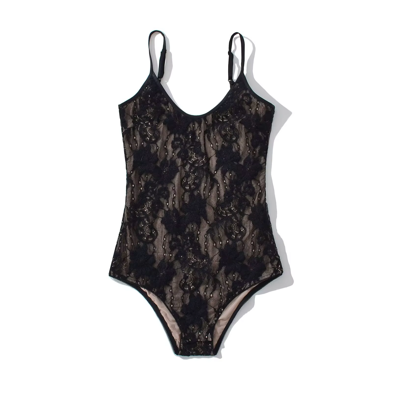 Combinaison Courte Femme Sexy Transparente en Dentelle avec Doublure, Dos Nu, Bretelles Fines, Coupe