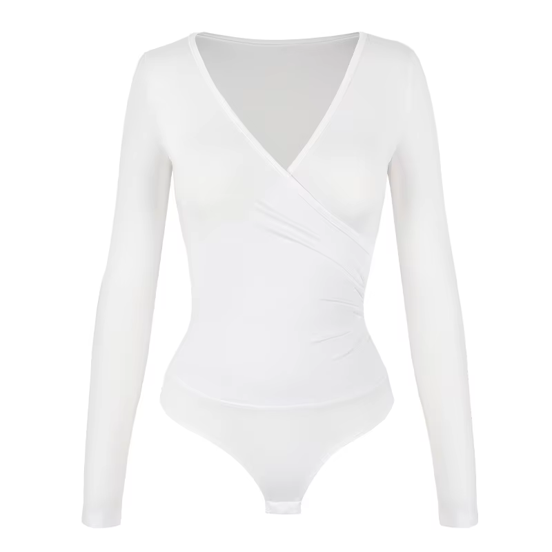 Vêtements modelants à manches longues pour femmes, Sexy, décolleté en V profond, côtelé, serré crois