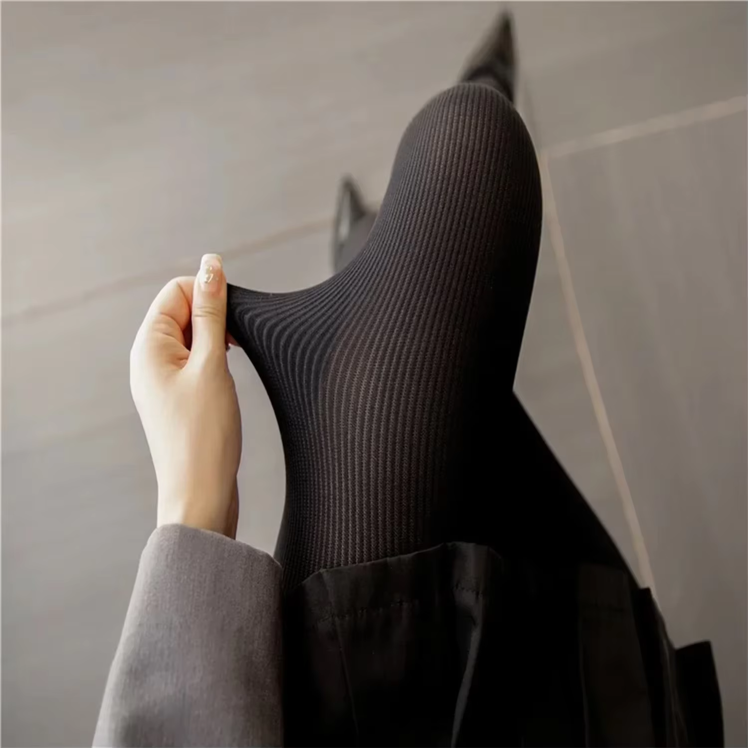 Collants de lit en tricot noir pour femmes, collants transparents, bas doux, leggings skinny en dent