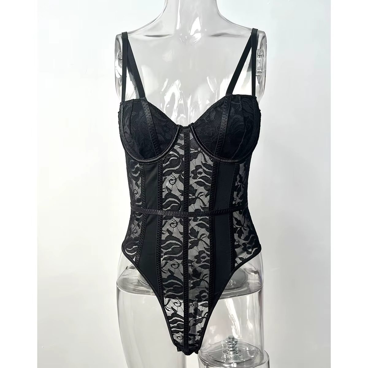 Body Sexy en dentelle pour femmes, haut élégant pour femmes, couleur unie, moulant, côtelé, nouvelle