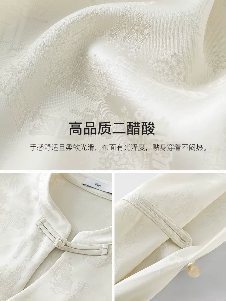 FSLE-Chemise boutonnée à l'acide acétique pour femme, style chinois, impression de peinture de paysa