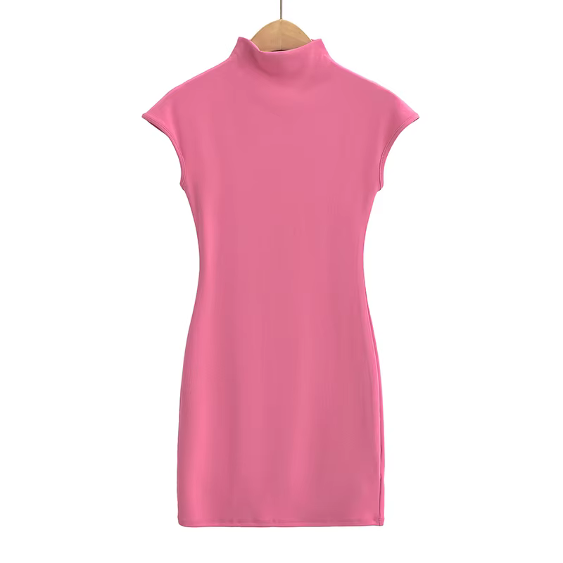 Mini-robes tricotées pour femmes, vêtements vintage sexy, robes noires, manches courtes, col roulé,
