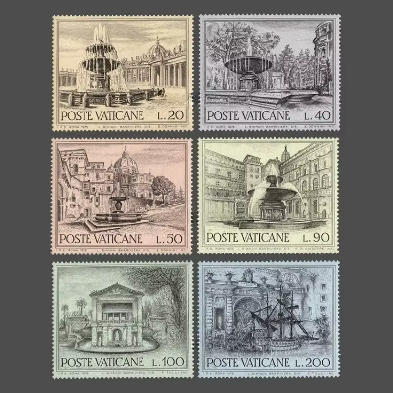 6 pièces/ensemble, nouvelles timbres-poste du Vatican 1975, paysages de fontaines, timbres-poste MNH