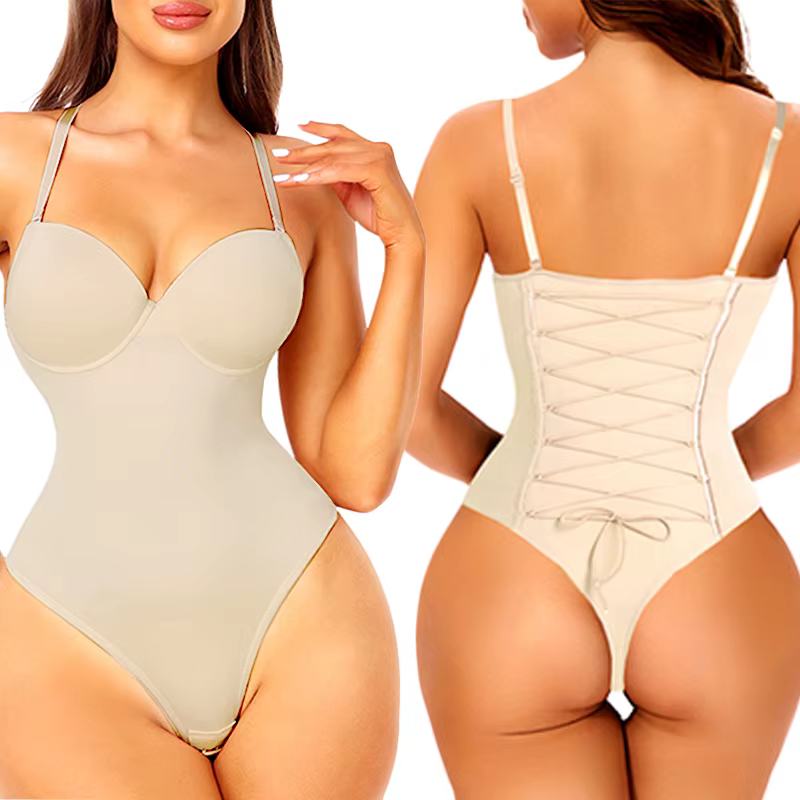 Body gainant intégral de soirée, lingerie sexy avec soutien-gorge à décolleté plongeant et laçage, s