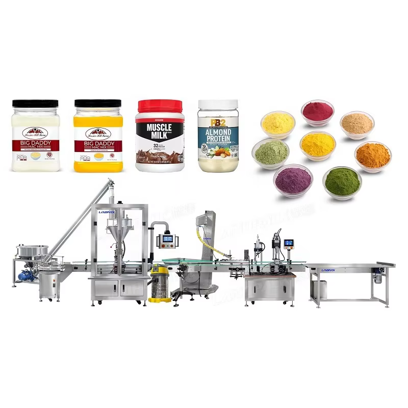 Machine de remplissage et de scellage de pots pour protéines de lactosérum, talc et poudre d'herbes,