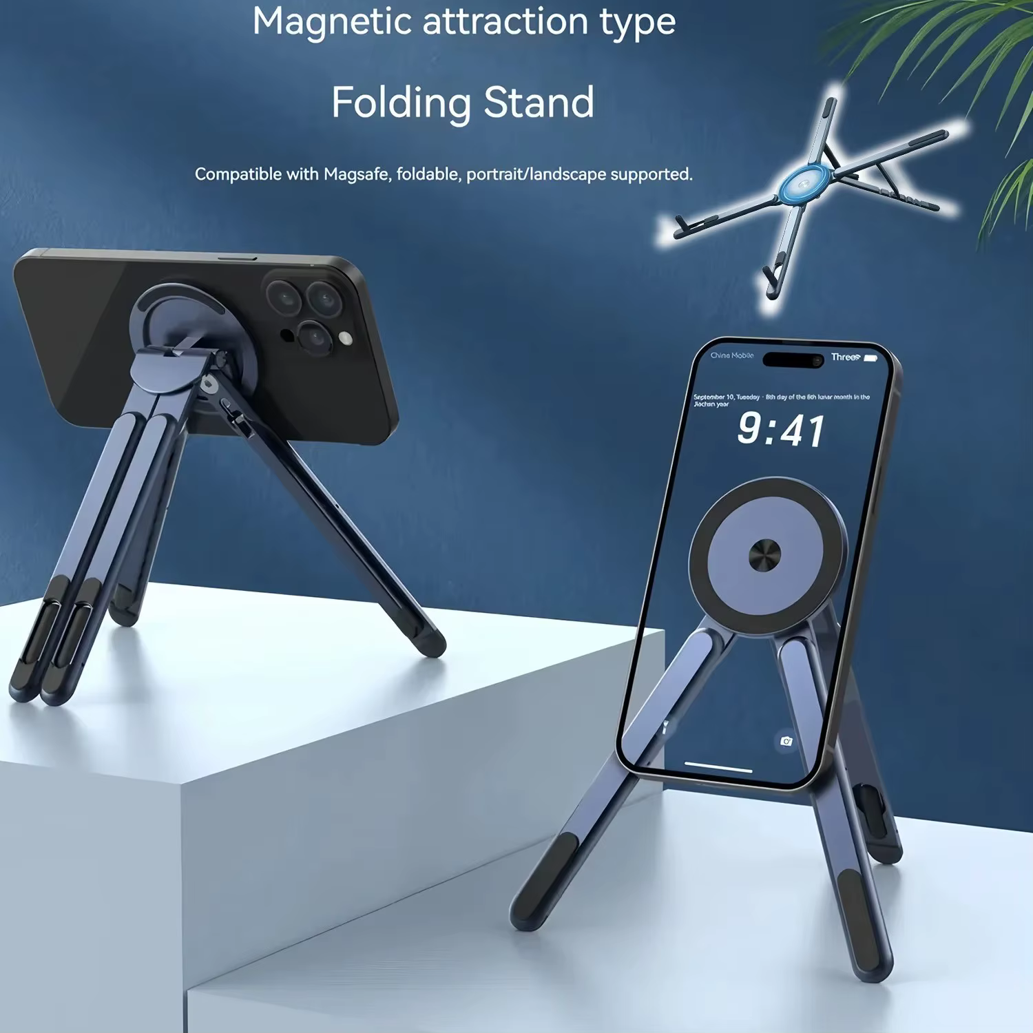 Support de téléphone magnétique portable et perche à selfie 3-en-1, trépied pliable pour iPhone, iPa