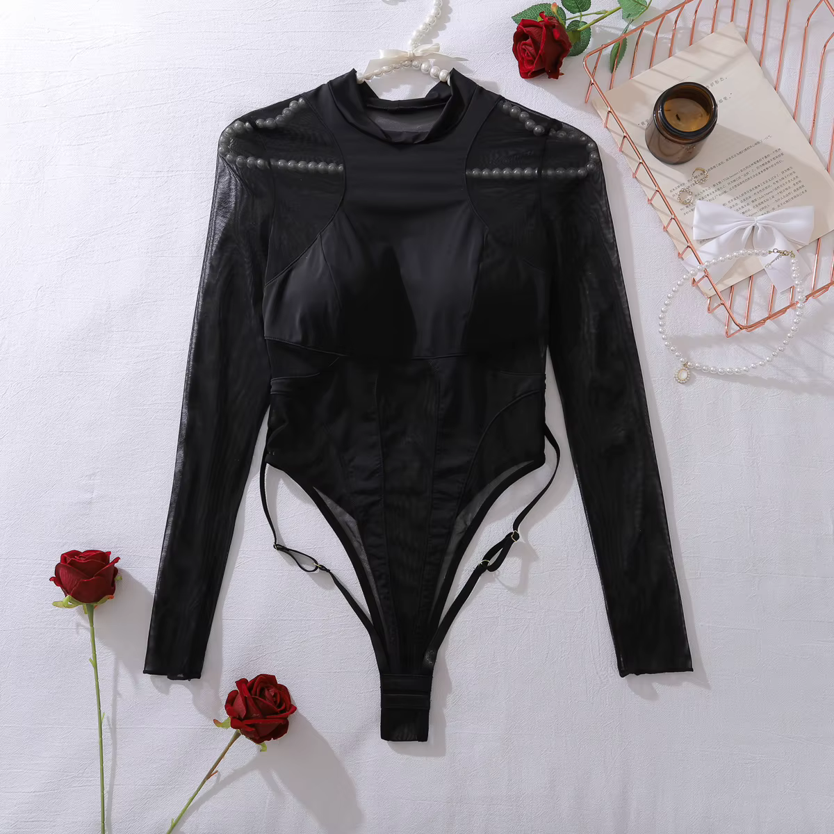 Combinaisons moulantes noires à manches longues pour femmes, combinaisons transparentes sexy, hauts