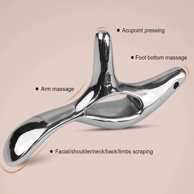 Bâton de massage triangulaire pour points d'acupuncture, grattoir en acier pour le drainage des méri