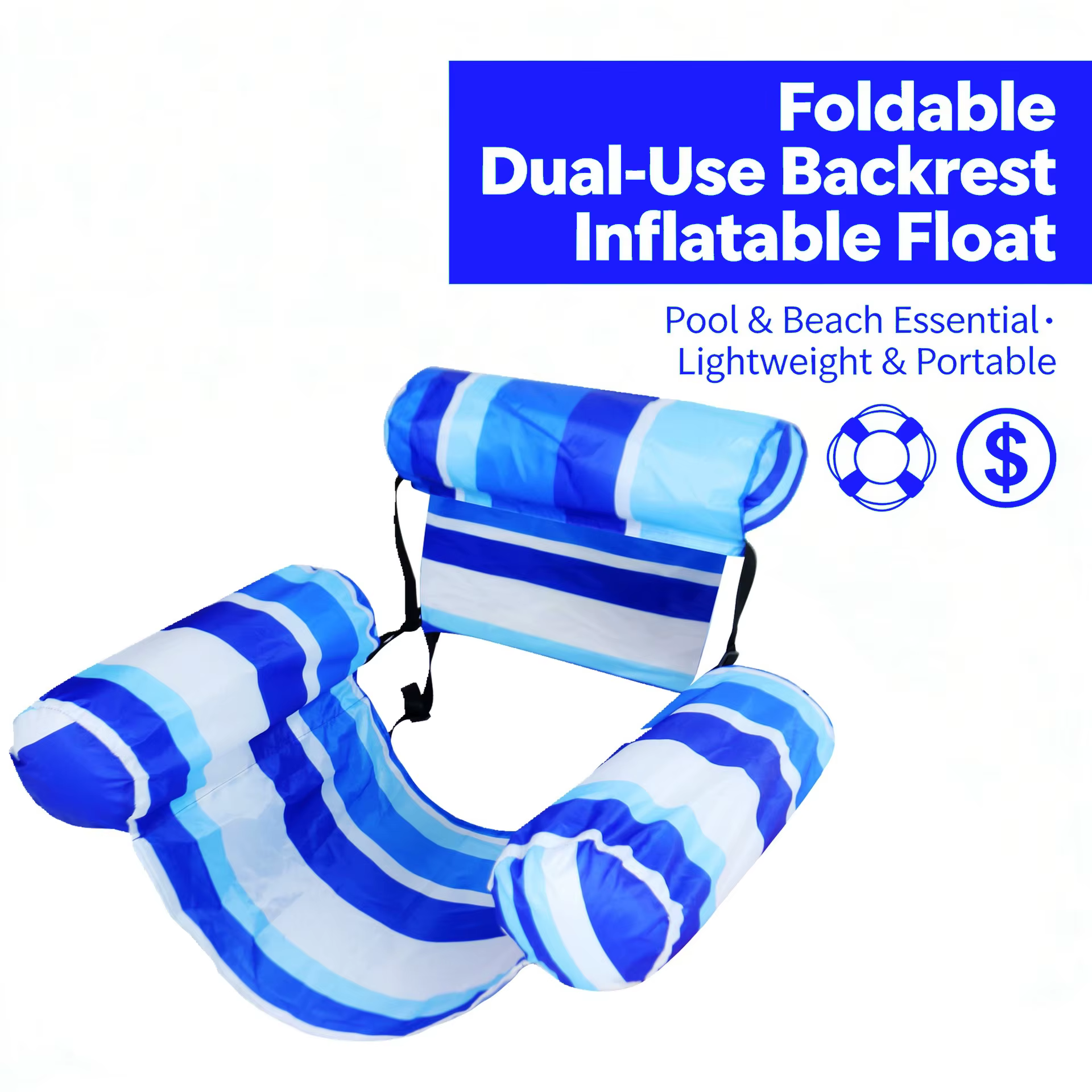Radeau flottant, chaise longue de bain, lit flottant, bouée de natation, double dossier pliable, flo