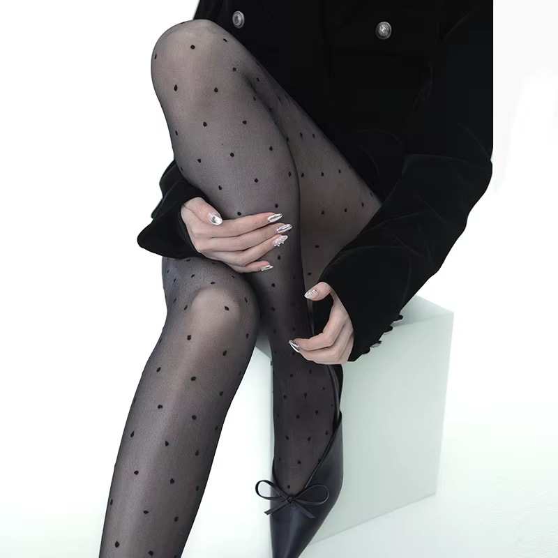 Collants transparents à pois Vintage pour femmes, bas d'été en Nylon fin, taille haute, pieds soyeux