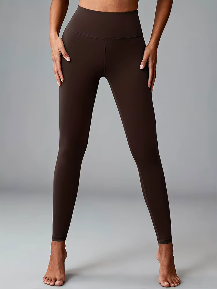 Leggings de yoga marron pour femme, taille haute, effet seconde peau, rehausseur de fessiers, pantal