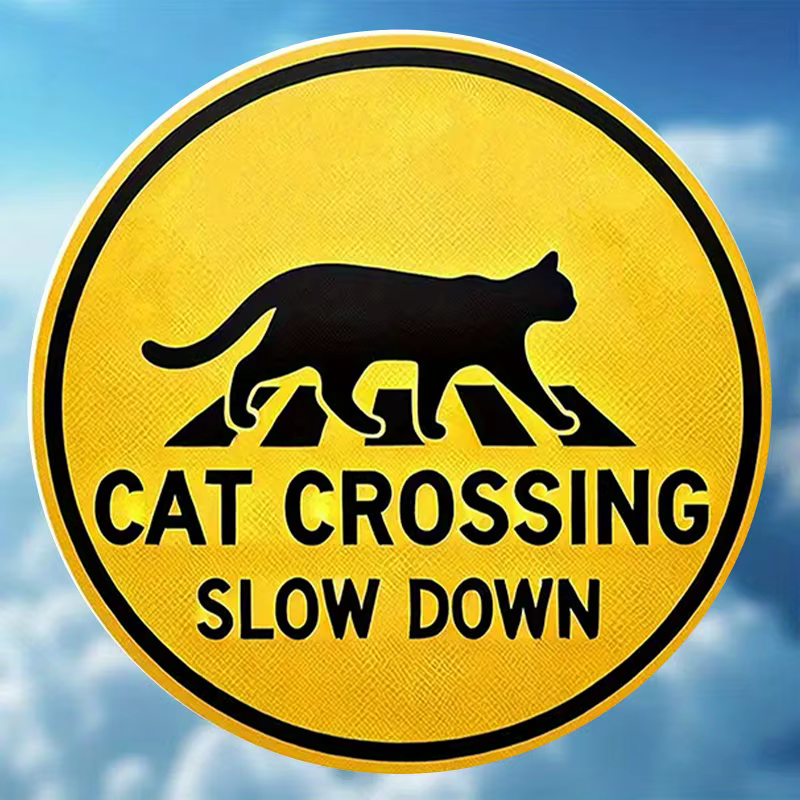 Panneau rond en métal de 8 pouces « Cat Crossing Slow Down », style rétro jaune, décoration en fer f
