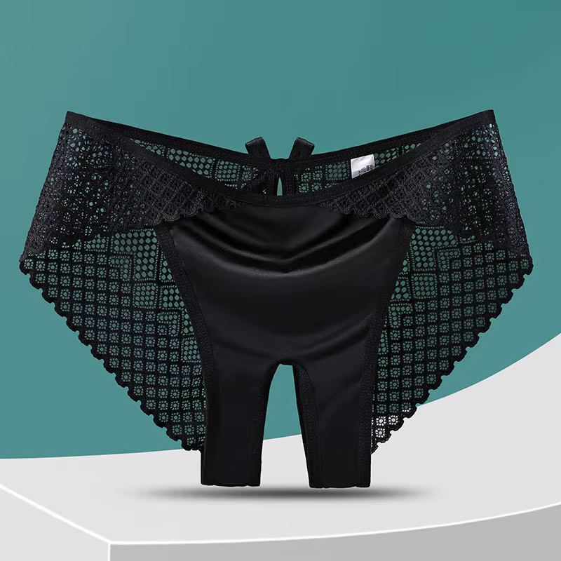 Sous-vêtements Sexy à entrejambe ouvert pour femmes, culotte taille basse, haute élasticité, nœud aj