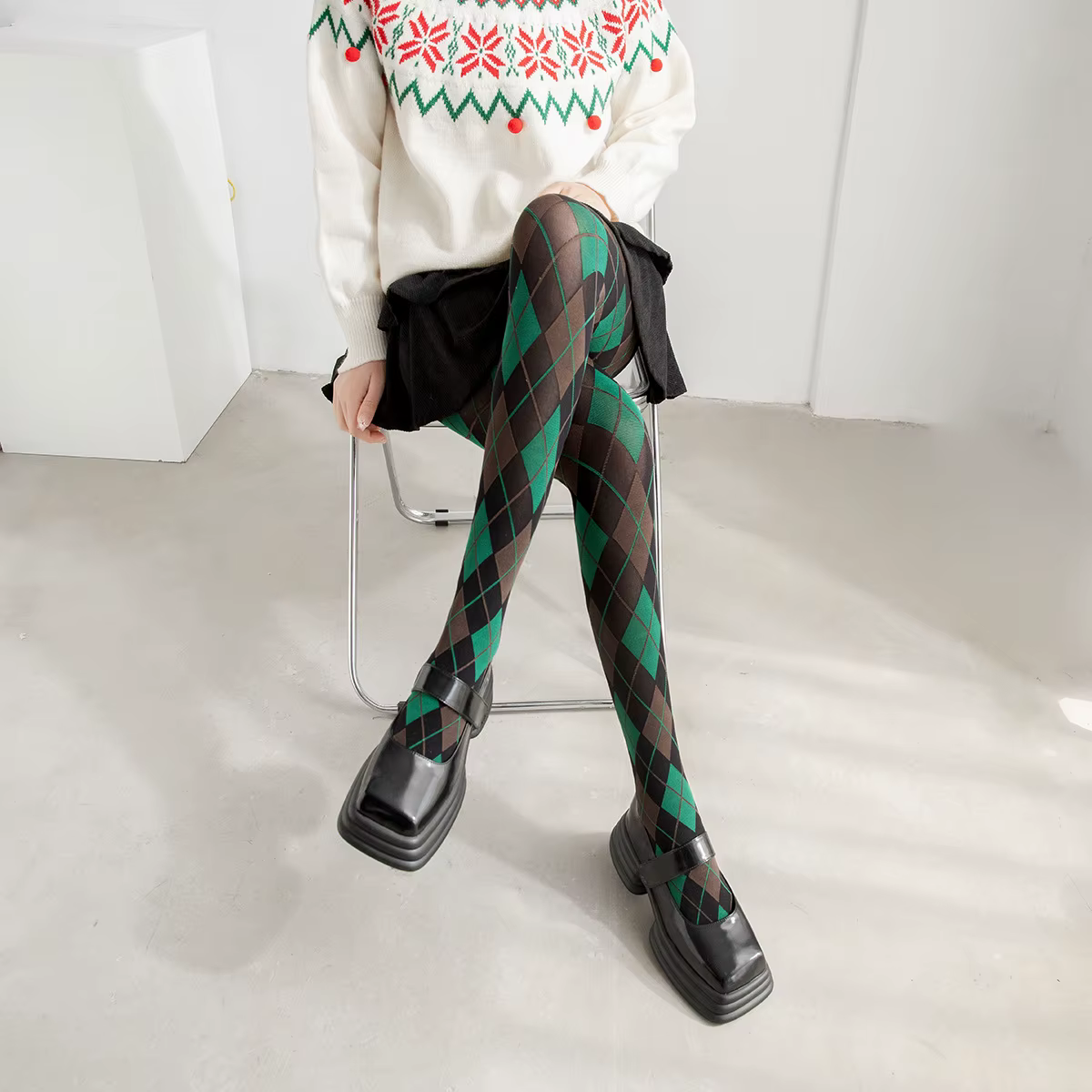 Collants femme Lingerie bas minces collants Plaid rétro cuisse haute bas collants bas de corps femme