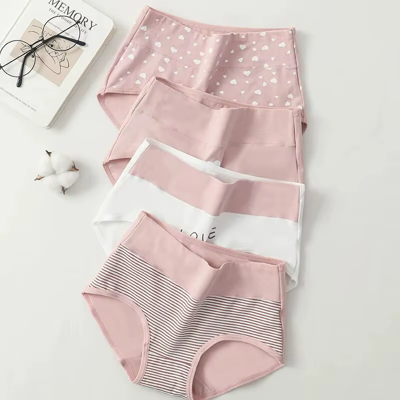 4 pièces culottes pour femmes taille haute sous-vêtements mode imprimé filles slips respirant coton