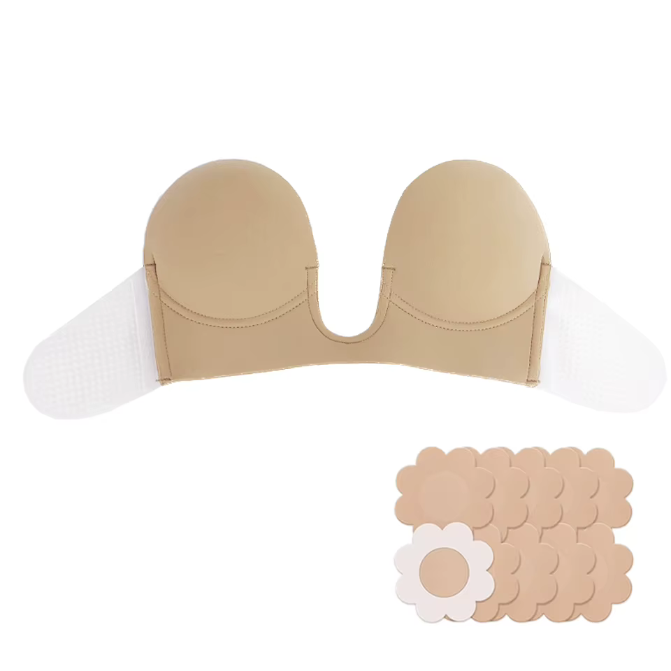 Soutien-gorge adhésif push-up sans bretelles à décolleté plongeant pour femme, invisible et sans dos