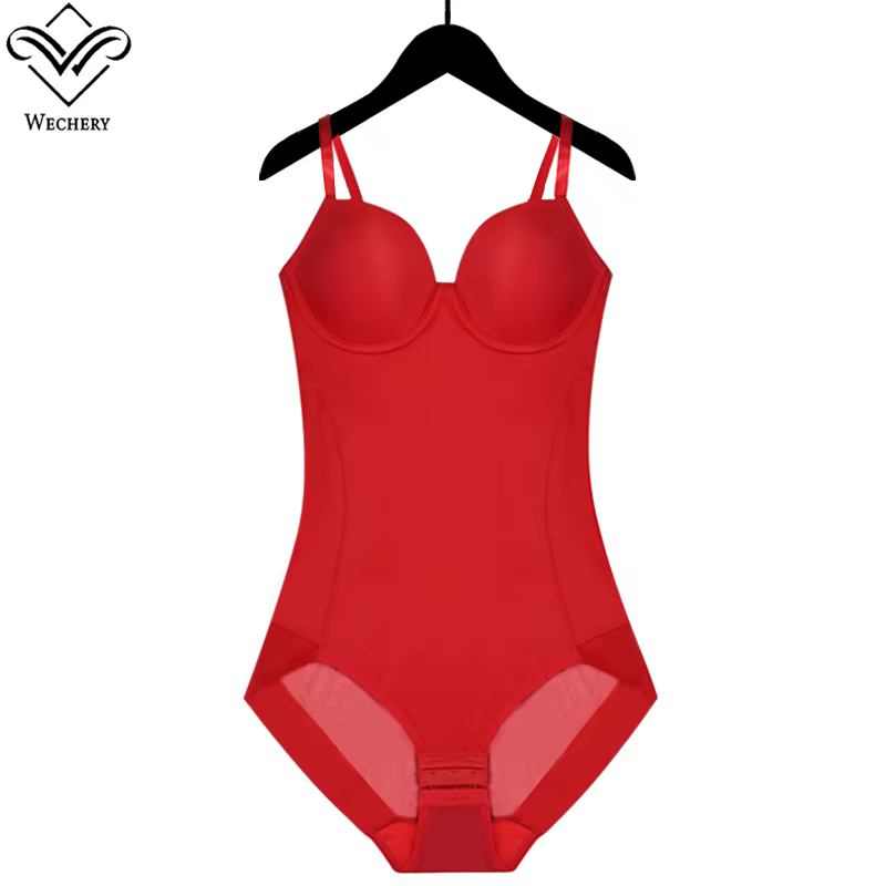Wechery Red Top Body sculptant pour femme, effet rehausseur de fesses, en dentelle, entrejambe ouver