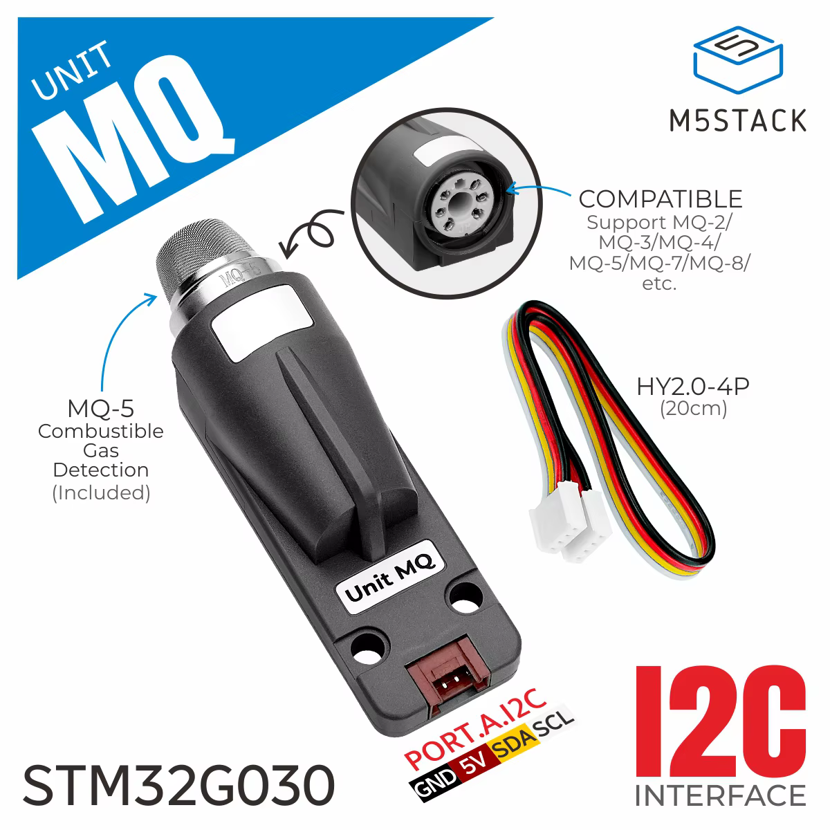 Unité à gaz officielle MQ-5 M5Stack (STM32G030)