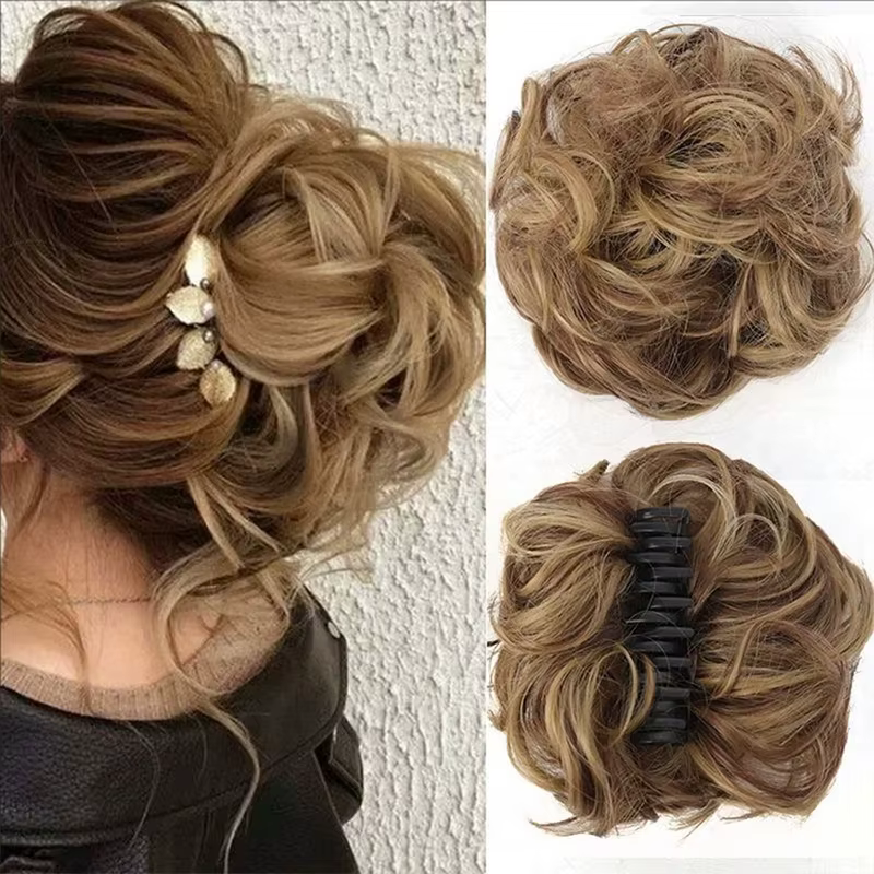 Perruque synthétique tressée bouclée et volumineuse, style chignon désordonné, idéale pour le quotid