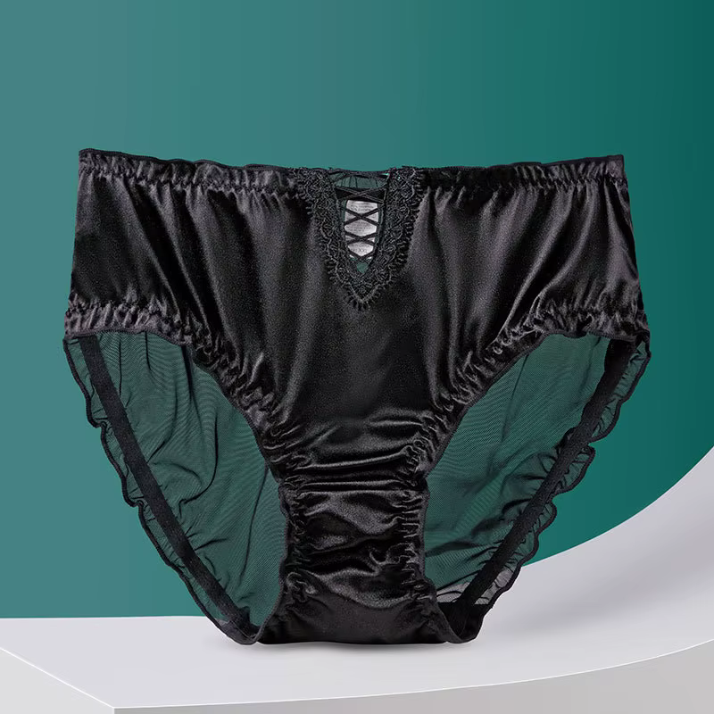 Soie Satin Sexy femmes culottes haut de gamme slips Sexy dentelle creuse été sous-vêtements respiran