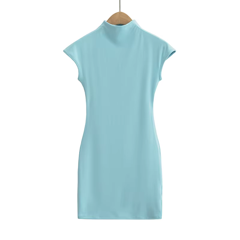 Mini-robes tricotées pour femmes, vêtements vintage sexy, robes noires, manches courtes, col roulé,