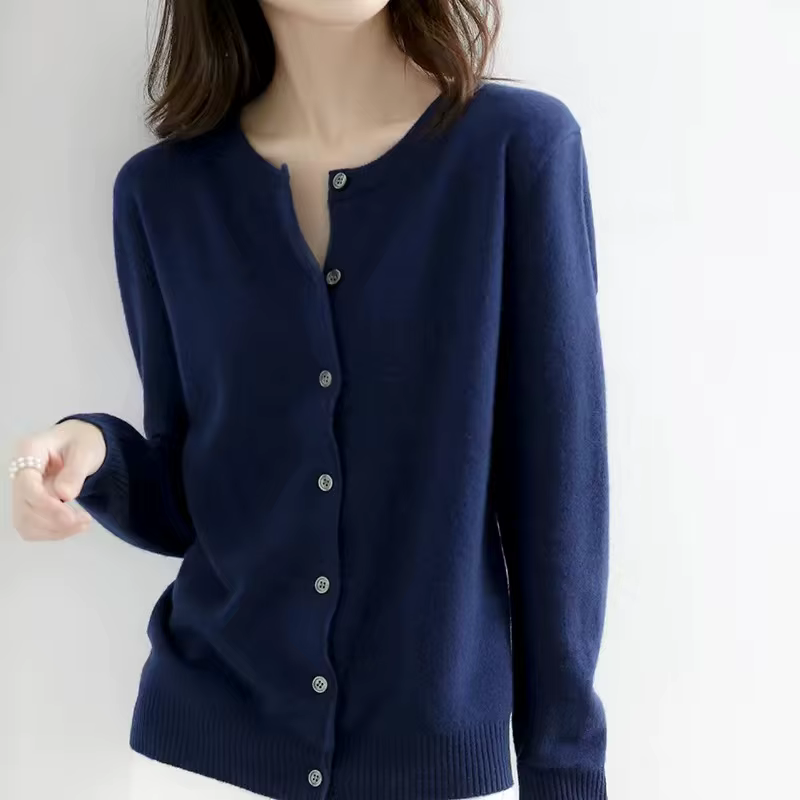 Cardigan amincissant à col rond pour femmes, pull ample, tricoté, haut polyvalent de couleur unie, p