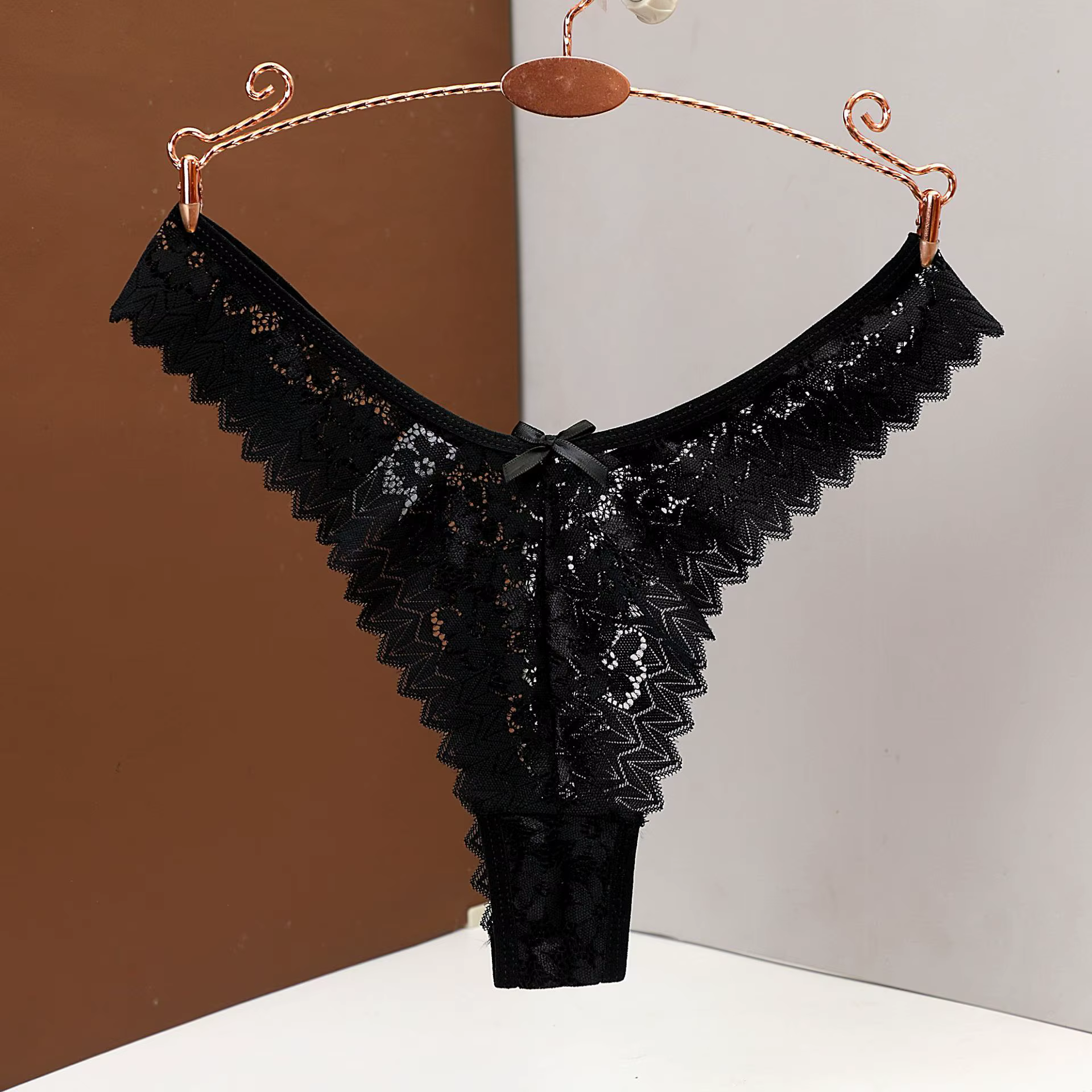 Culotte femme Sexy dentelle T dos femme string solide taille moyenne évider string sous-vêtements tr