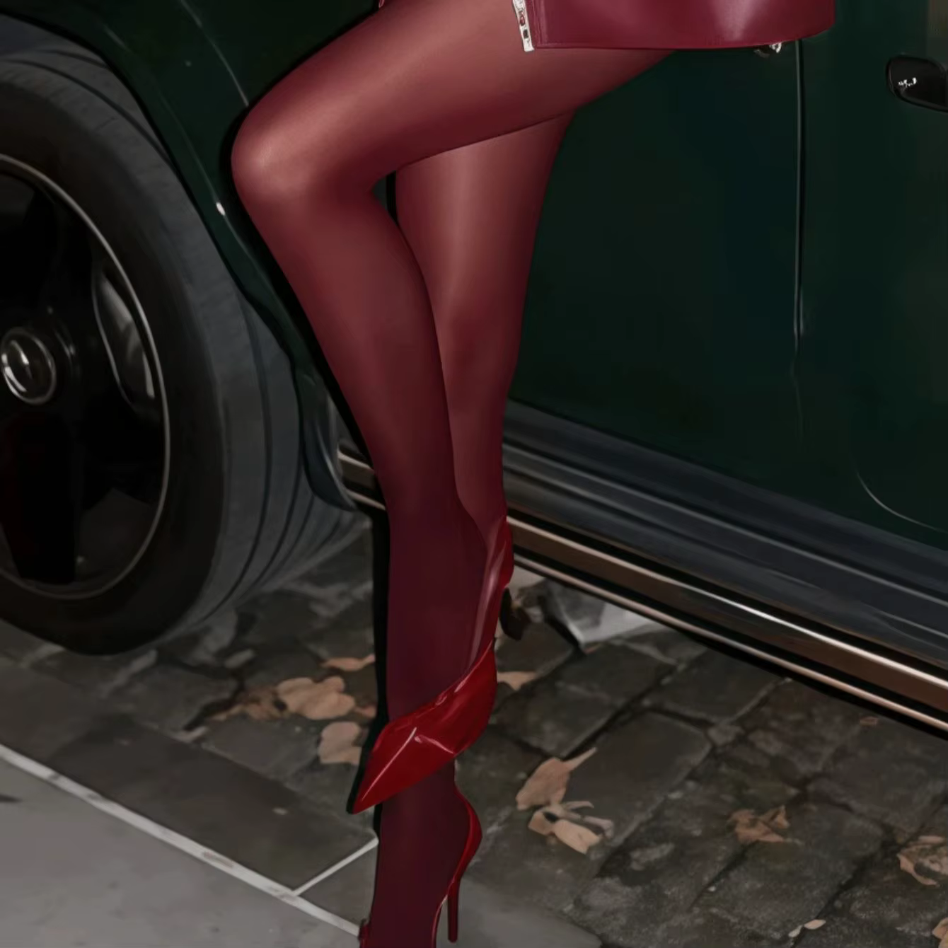 Collants brillants bordeaux opaques pour femmes, très extensibles, couleur unie, avec pied, pour soi