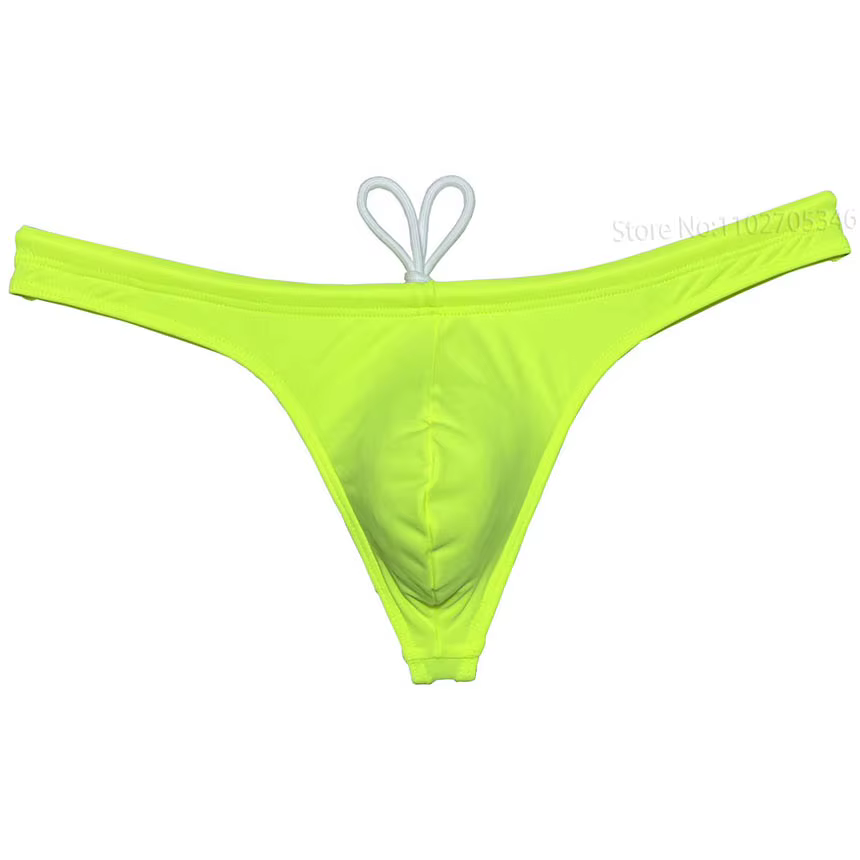 String de bain pour hommes, Bikini, Micro cordon de serrage, pochette améliorant, slip de plage doub