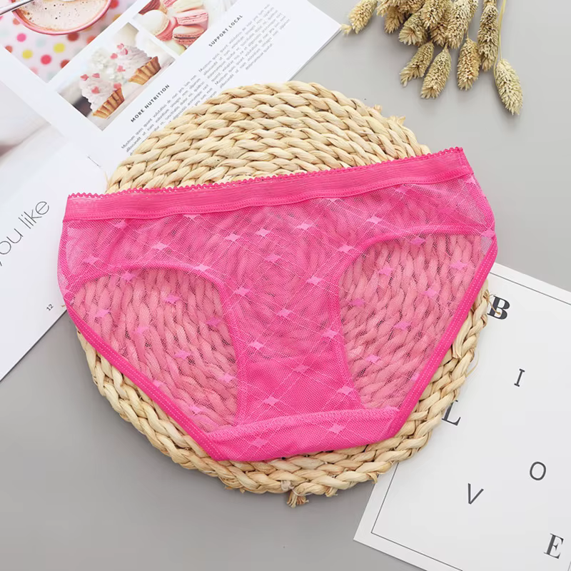 Culotte Sexy en dentelle transparente pour femmes, petit motif carré, embellissement, sous-vêtements