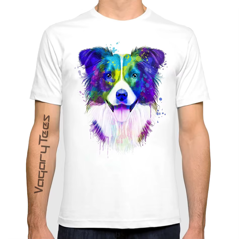 T-Shirt imprimé "I Love my Border" pour hommes, Hipster décontracté, peinture aquarelle, Collie, à l