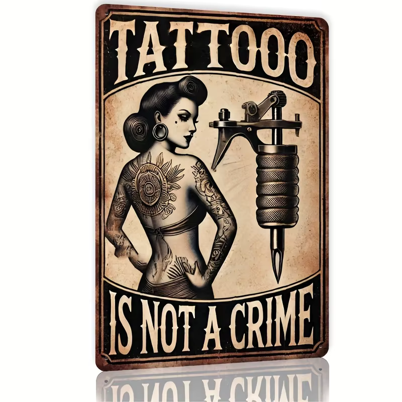 Panneau d'art mural en métal pour tatouage, décor rétro en étain avec motif de tatouage complexe, pa