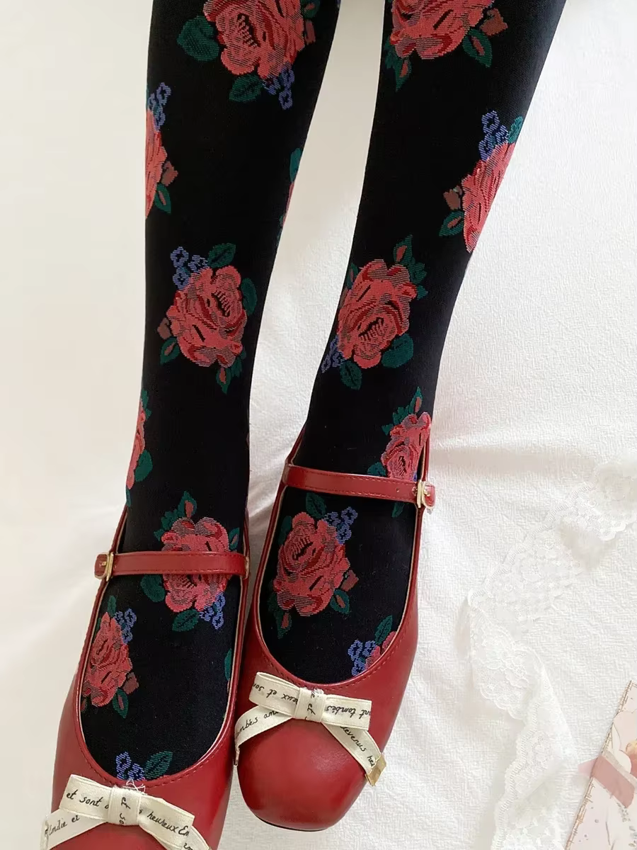 Beaux collants College roses, collants rétro, noir, bordeaux, bas bas d'automne, style français, est
