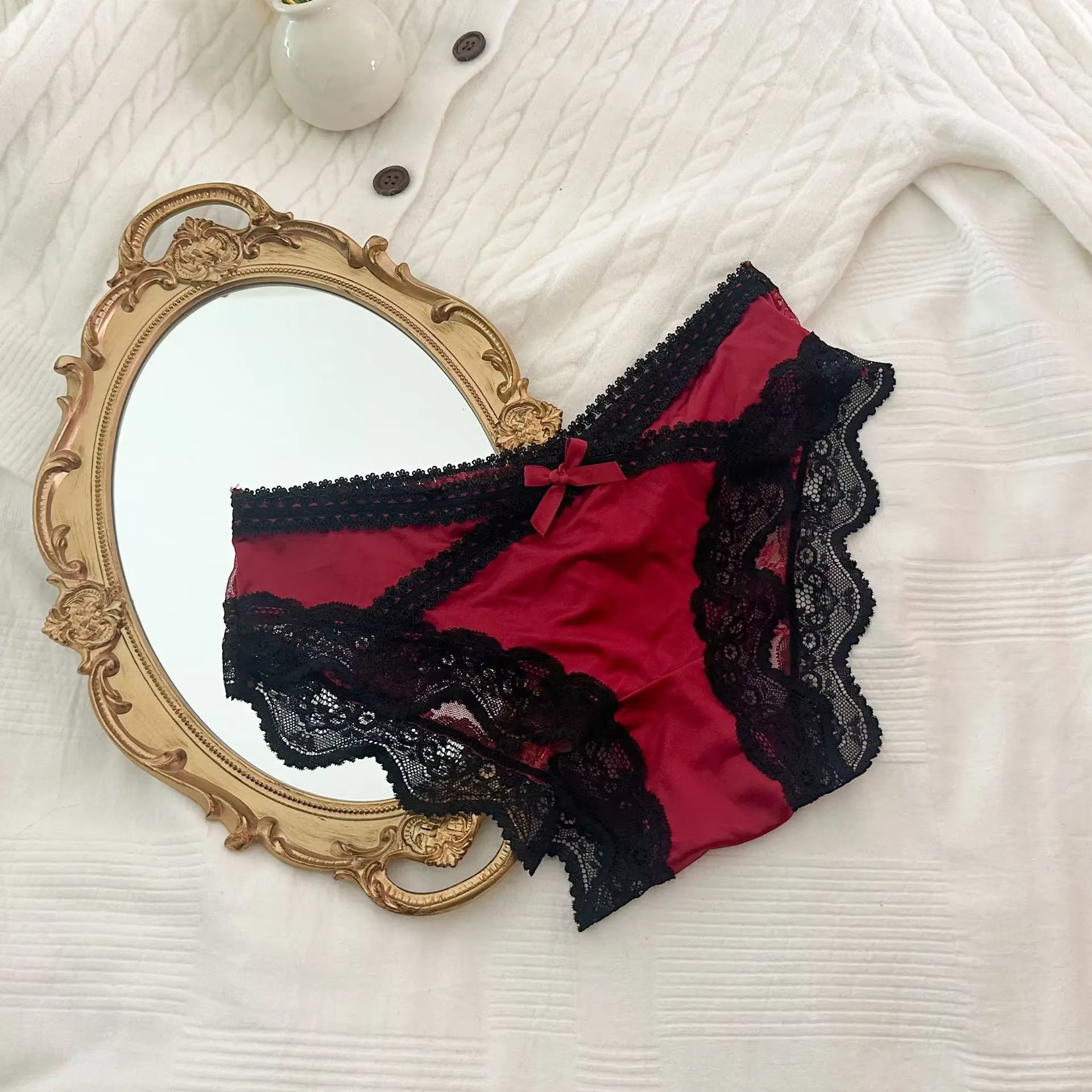 Slip en dentelle à panneaux en Satin, sous-vêtements Sexy pour femmes, culotte taille basse, slip do