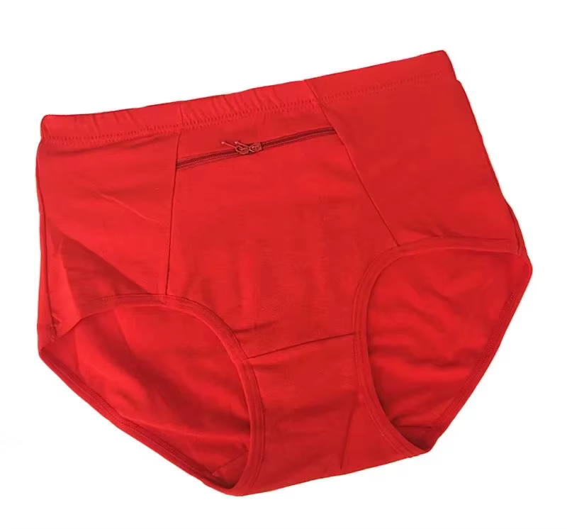 Femmes poche culottes grande taille sous-vêtements femme coton slips solide fermeture éclair Lingeri