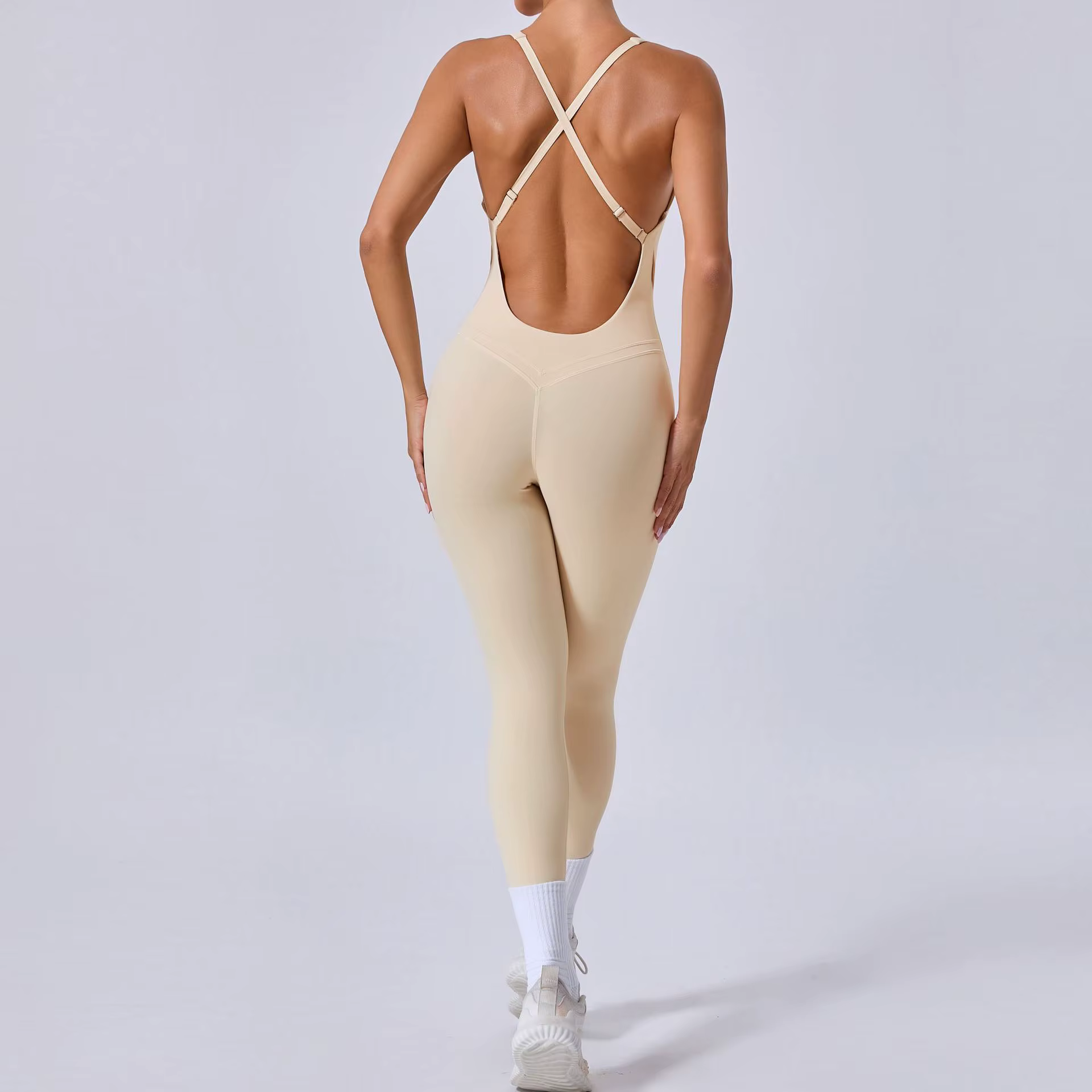 Combinaison une pièce à dos croisé pour femmes, ensemble d'entraînement, de fitness, de yoga, vêteme